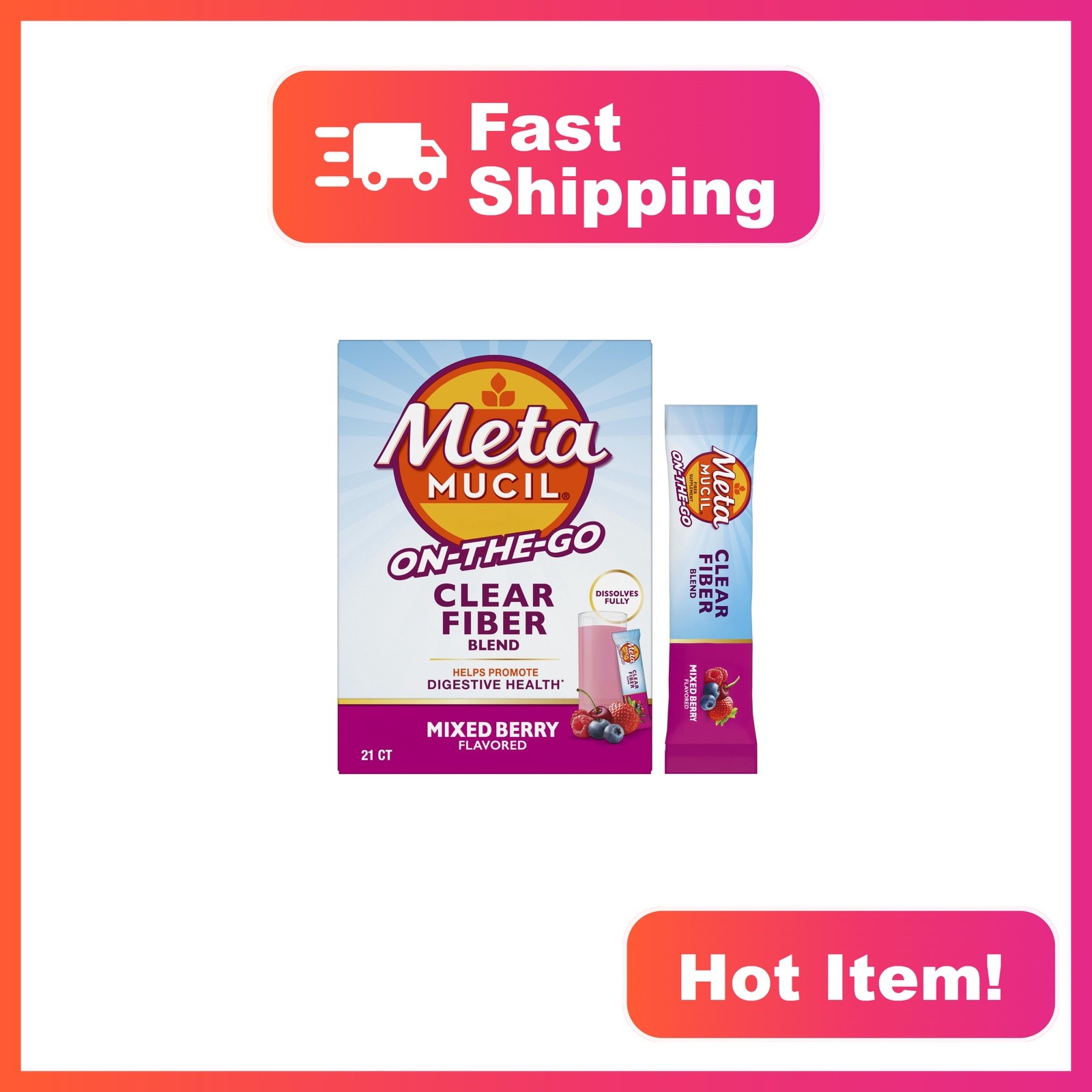 Metamucil Mixed Berry Fiber Powder Sticks 21ct