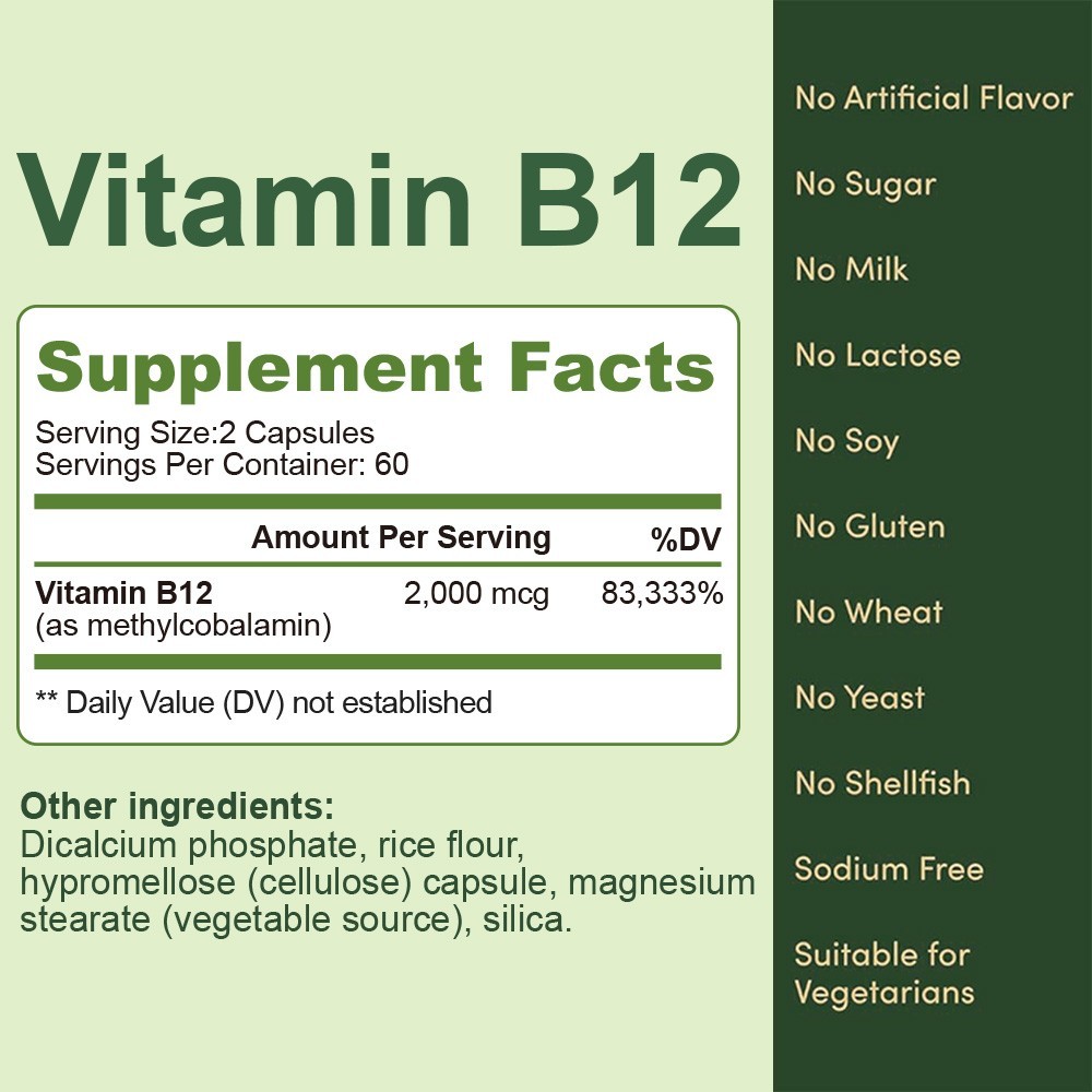 Amer Don Vitamin B12 (Methylcobalamin) 2000mcg, 120 Capsules – Vegetarian Caps