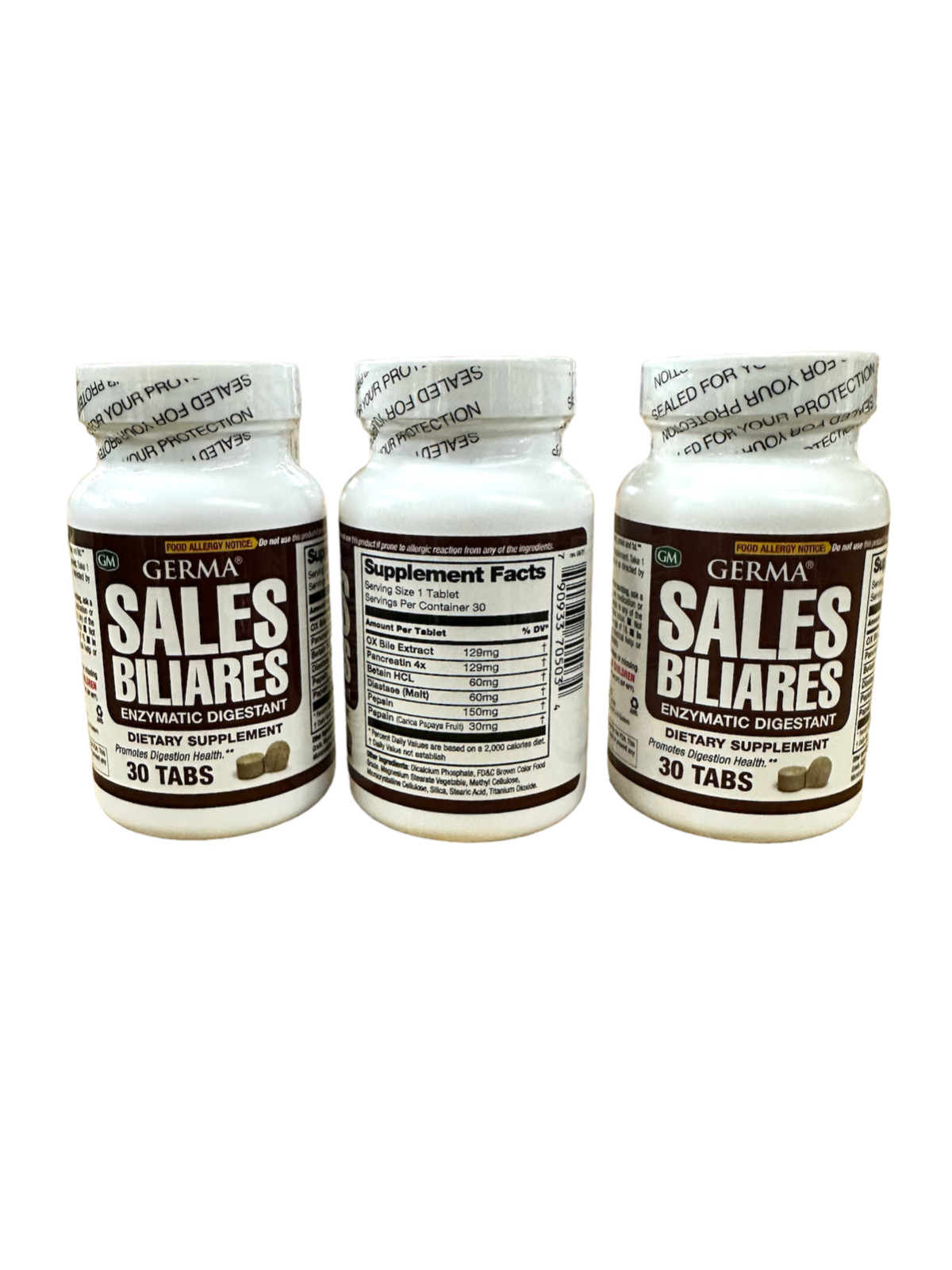 Germa Sales Biliares Ox Bile Enzymatic Digestant 30 Tablets. Pack of 3