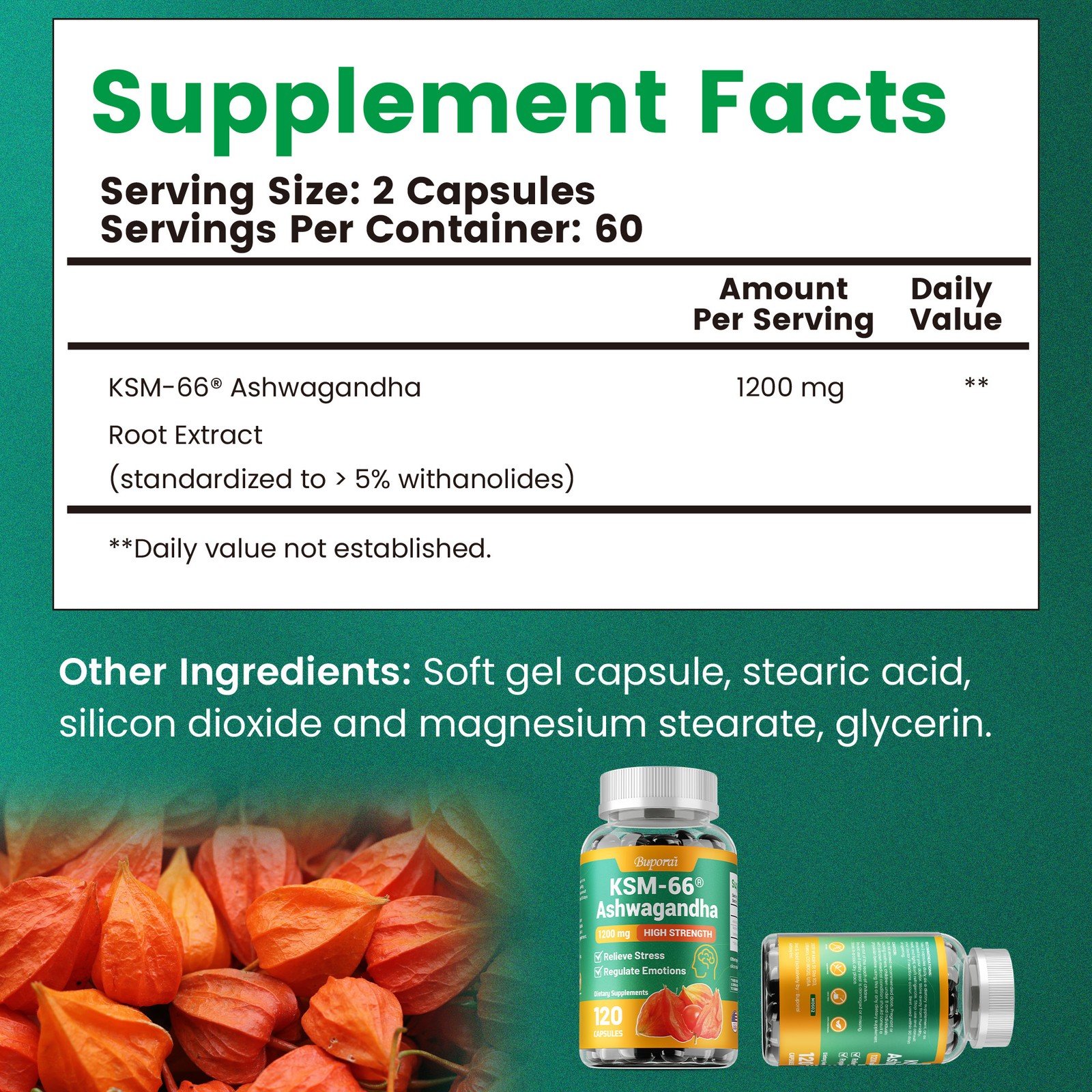 KSM-66 Ashwagandha 1200mg – Relieve Stress, Improve Mood & Sleep,Increase Energy