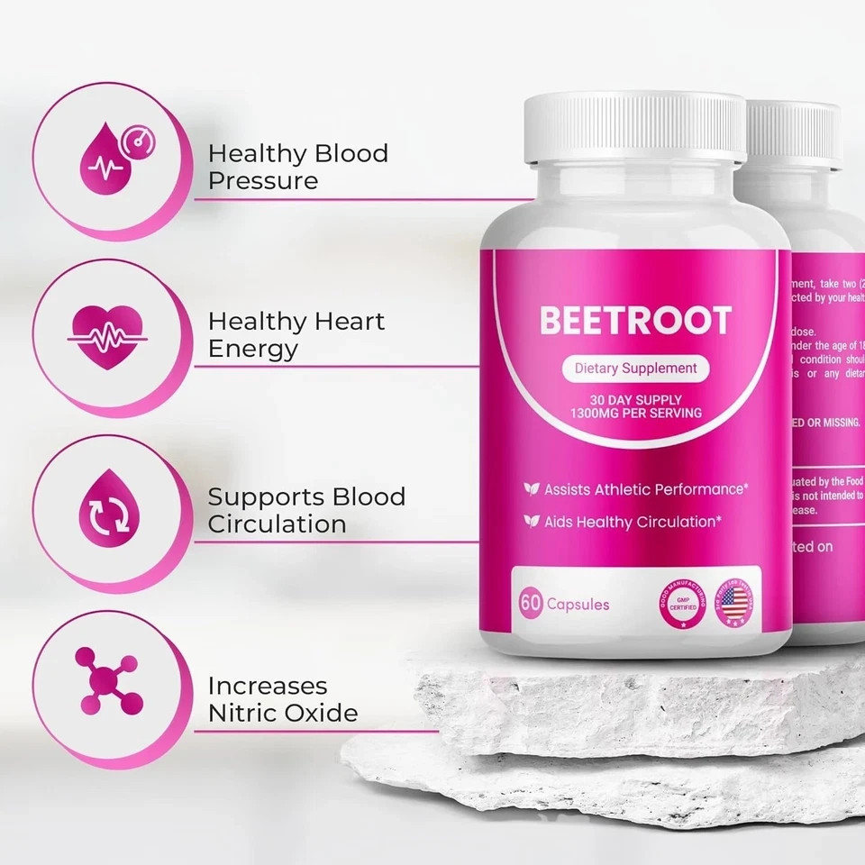 3X Rosabella Organic Beet Root 60 Capsules Natural Energy Boost Blood Pressure