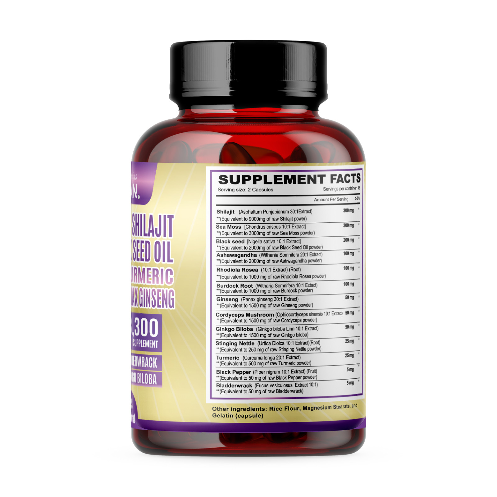 Vitamisan Ashwagandha Shilajit Sea Moss Black Seed Oil + 14 Herbs – 90 Caps