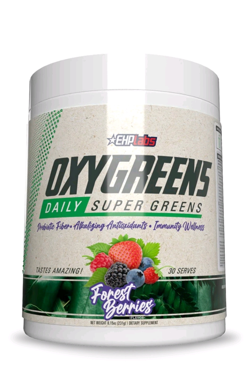 EHPlabs OxyGreens Super Greens Prebiotic Fiber Forest Berries 8.5oz 10/2025