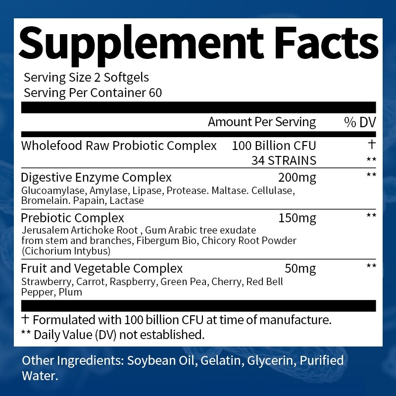 Probiotic Enzyme Capsules 100 Billion CFU Immunity Digestive Support Mood Health