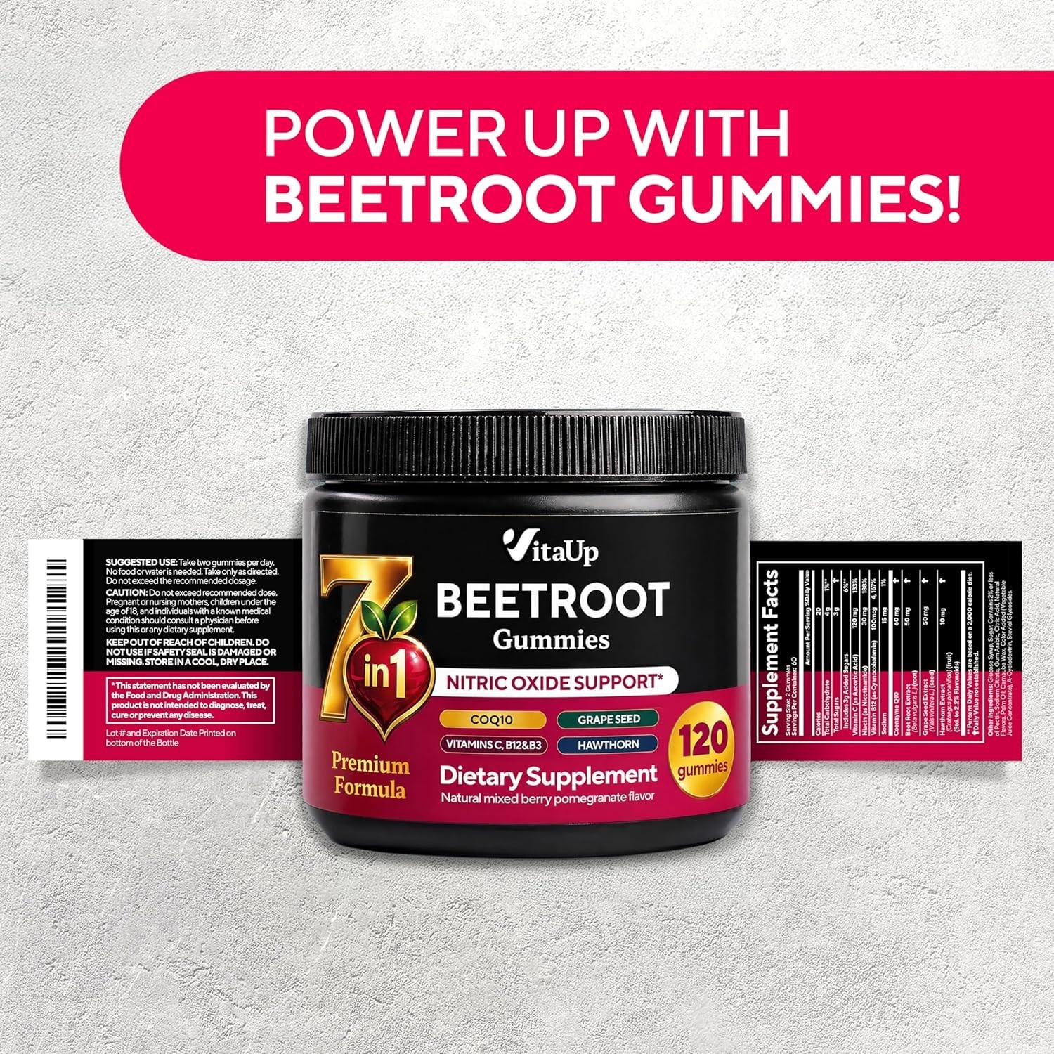 VitaUp Beet Root Gummies – Beetroot Supplement with CoQ10, Grape Seed, Vitami…