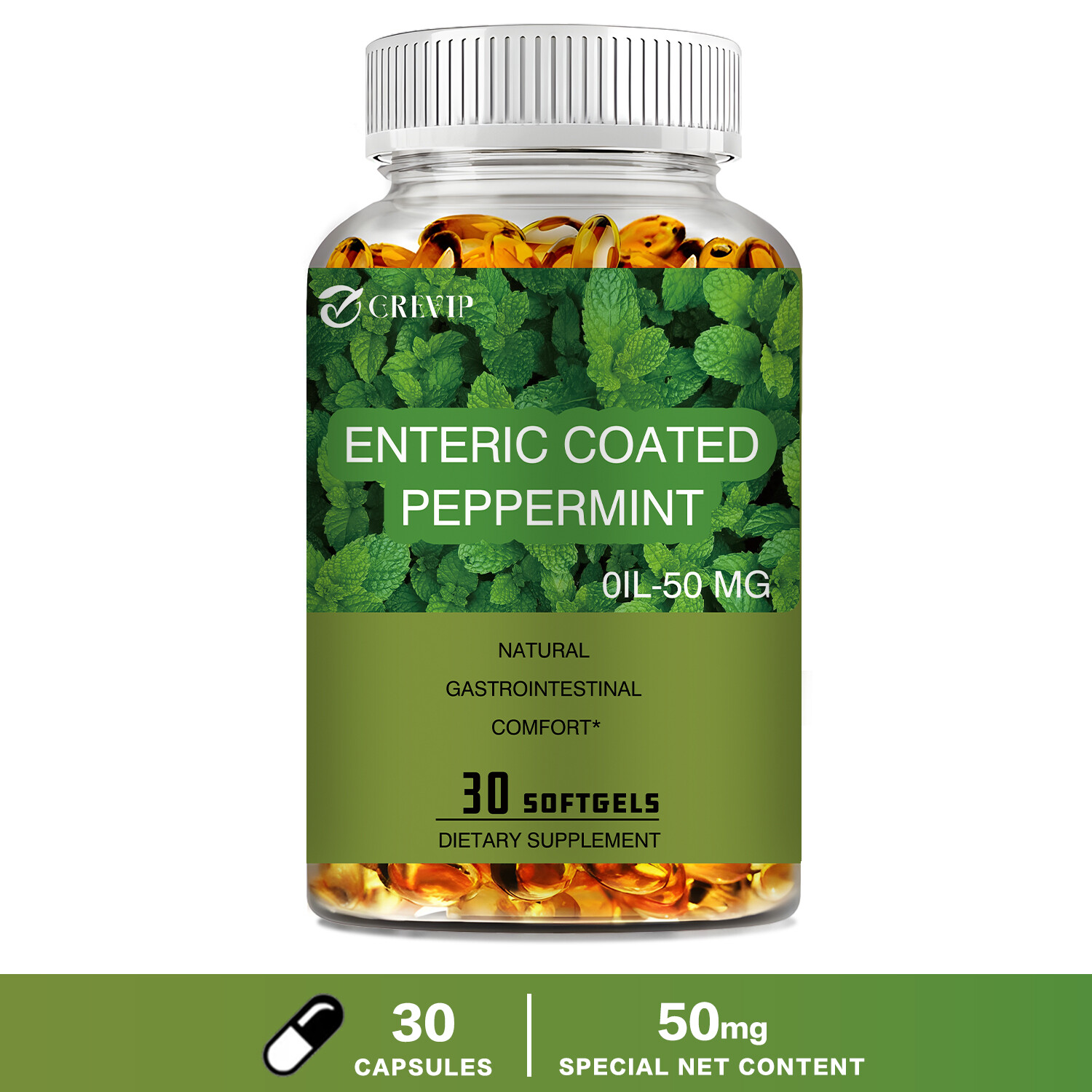 Enteric Coated Peppermint 50mg -for Abdominal Pain,Inflammatory,Bloating and Gas
