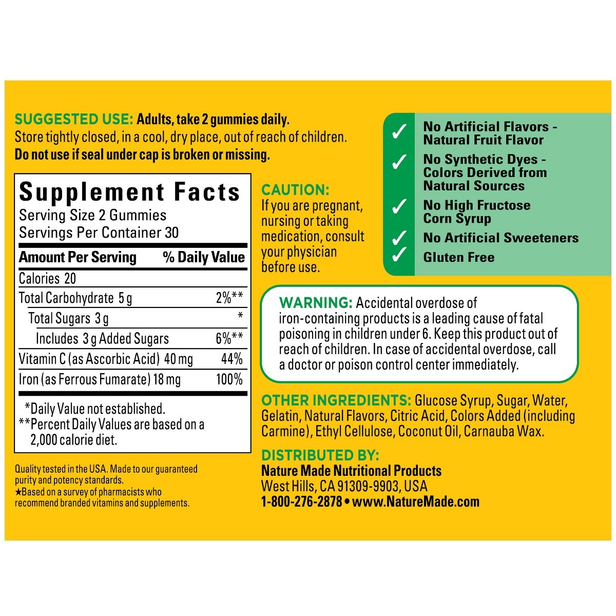 Nature Made Iron Supplement 18mg Per Serving – Raspberry Flavored – 60ct
