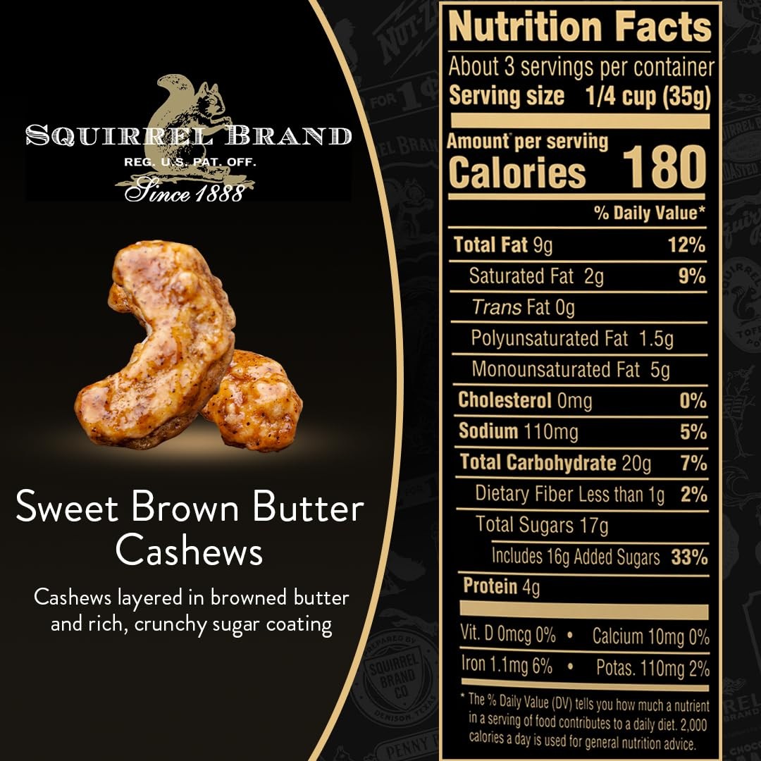 Squirrel Brand Sweet Brown Butter Cashews, 3.5 Ounces Ounce (Pack of 1)