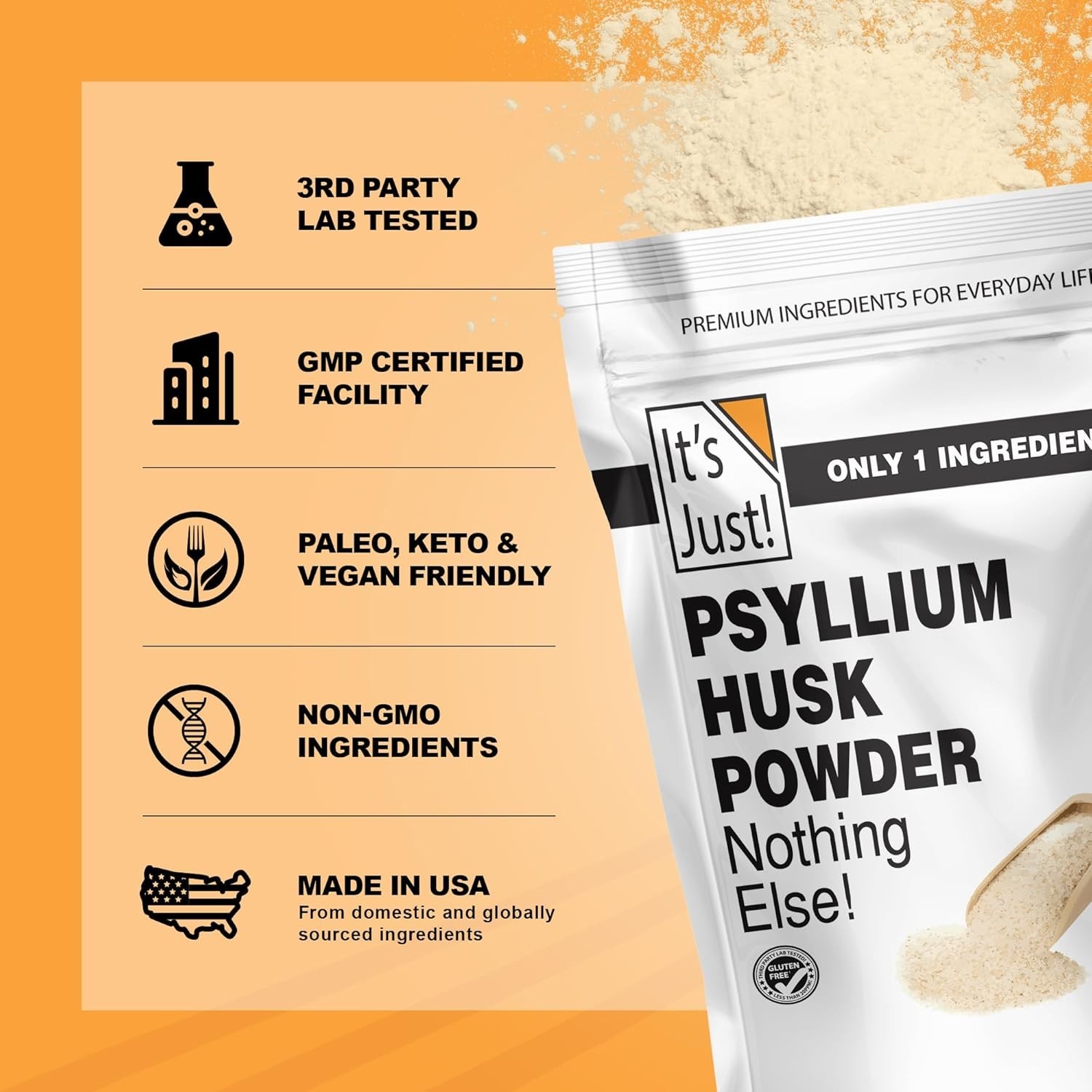 Psyllium Husk Powder – 24oz Easy Mixing Keto Fiber for Digestive Health