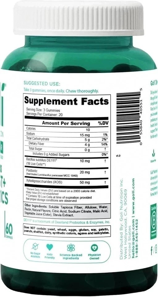 NEW 3 Bottles Goli Zero Sugar Best Seller Trio Set Gummies, 60 Counts Per Bottle