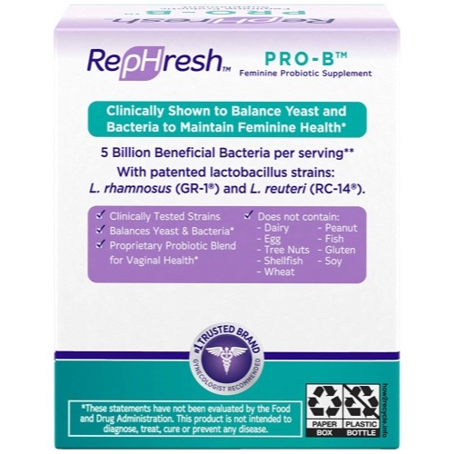 5 Pack Rephresh Pro B Probiotic Feminine Supplement 30 Capsules 1 Per Day