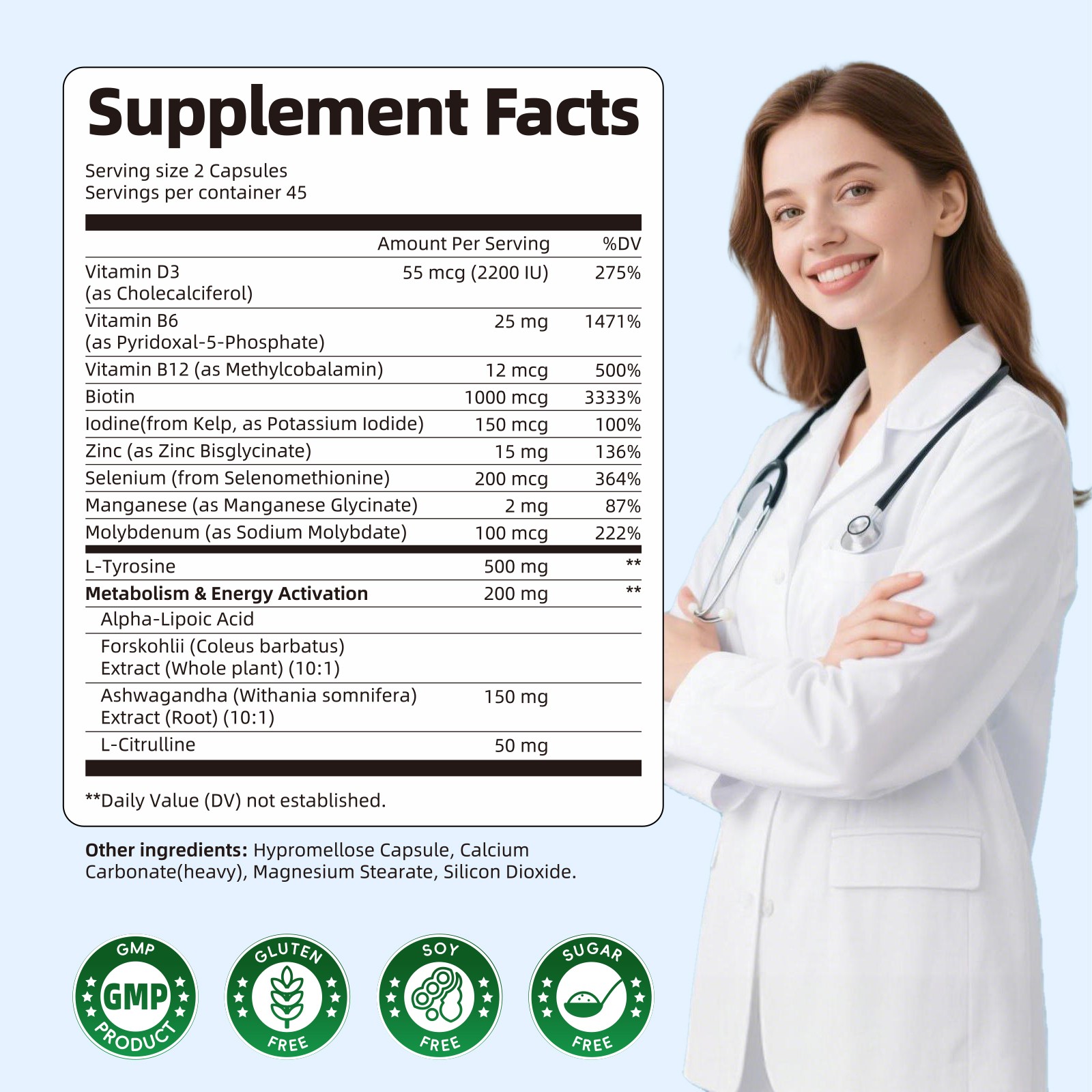 120pcs L-Tyrosine 500mg -Boost Metabolism and Mood, Energy and Immune Support