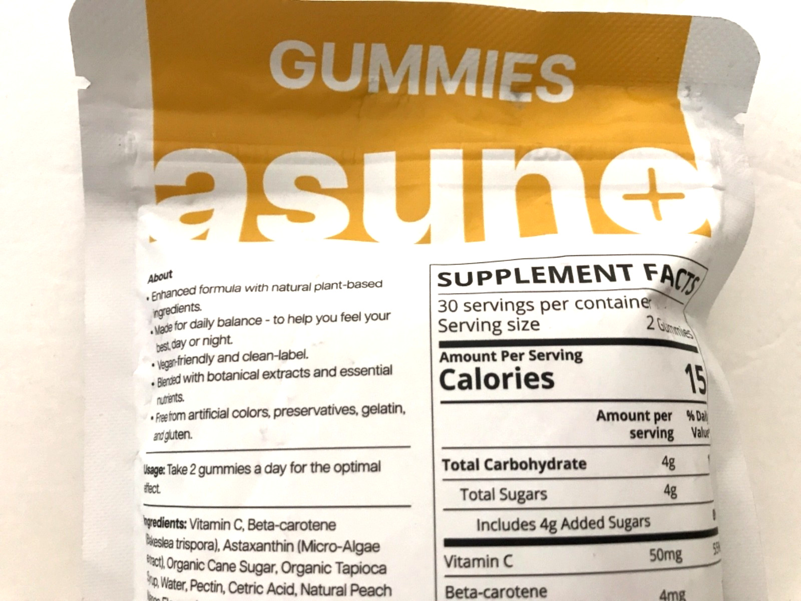 Tanning Gummies Beta Carotene Peach Mango Vegan 60 CT Astaxanthin Asuno