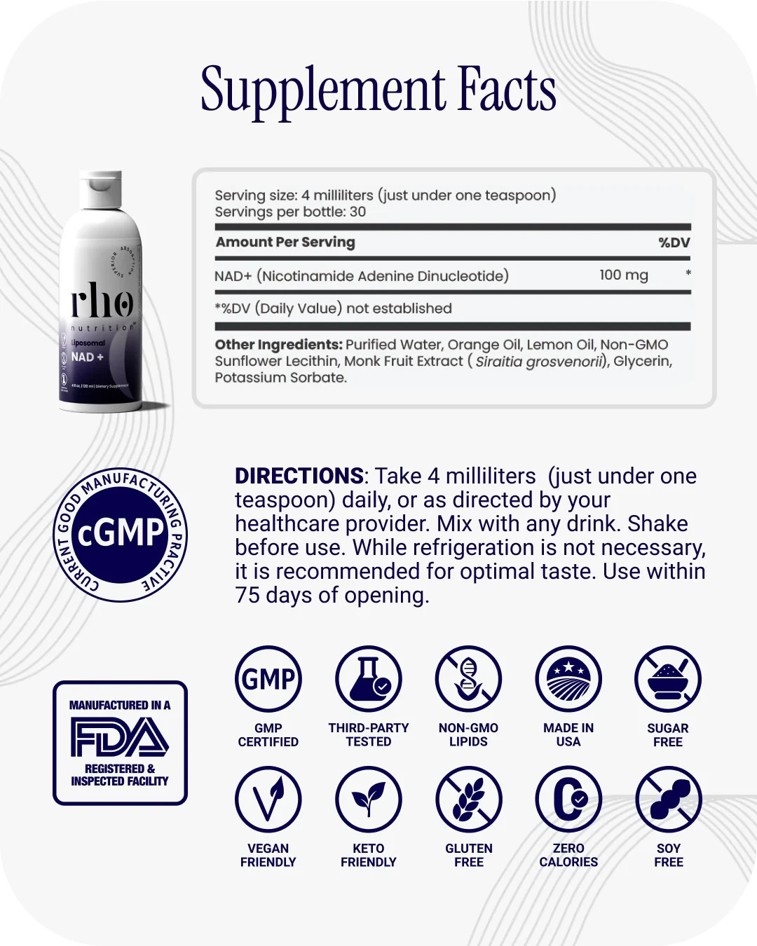 Rho Nutrition Liposomal NAD+ – Ultra High Absorption Liquid NAD+ 4 fl oz