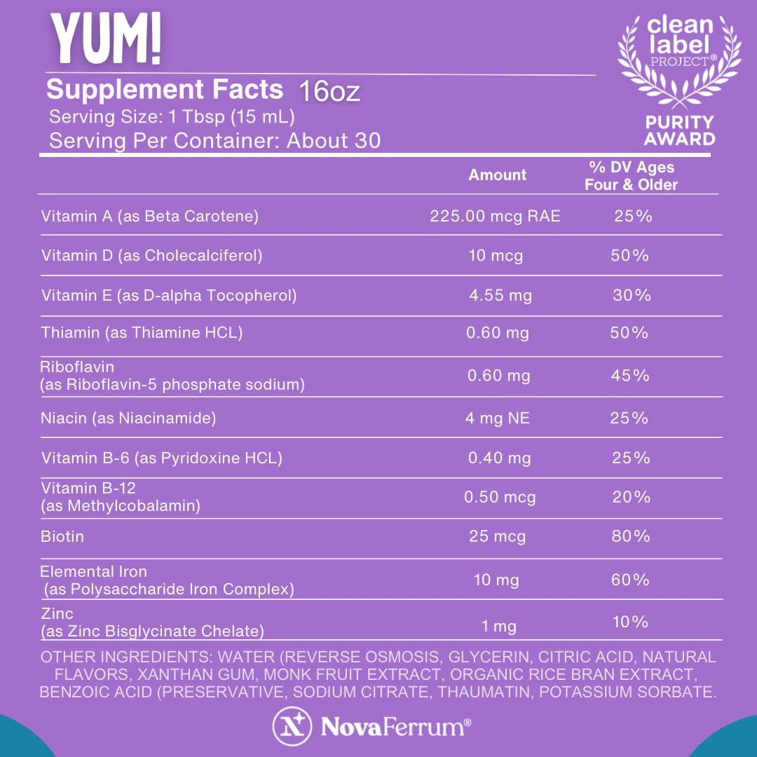 NovaFerrum Yum 16 Fl Oz | Multivitamin with Iron for 16 (Pack of 1)