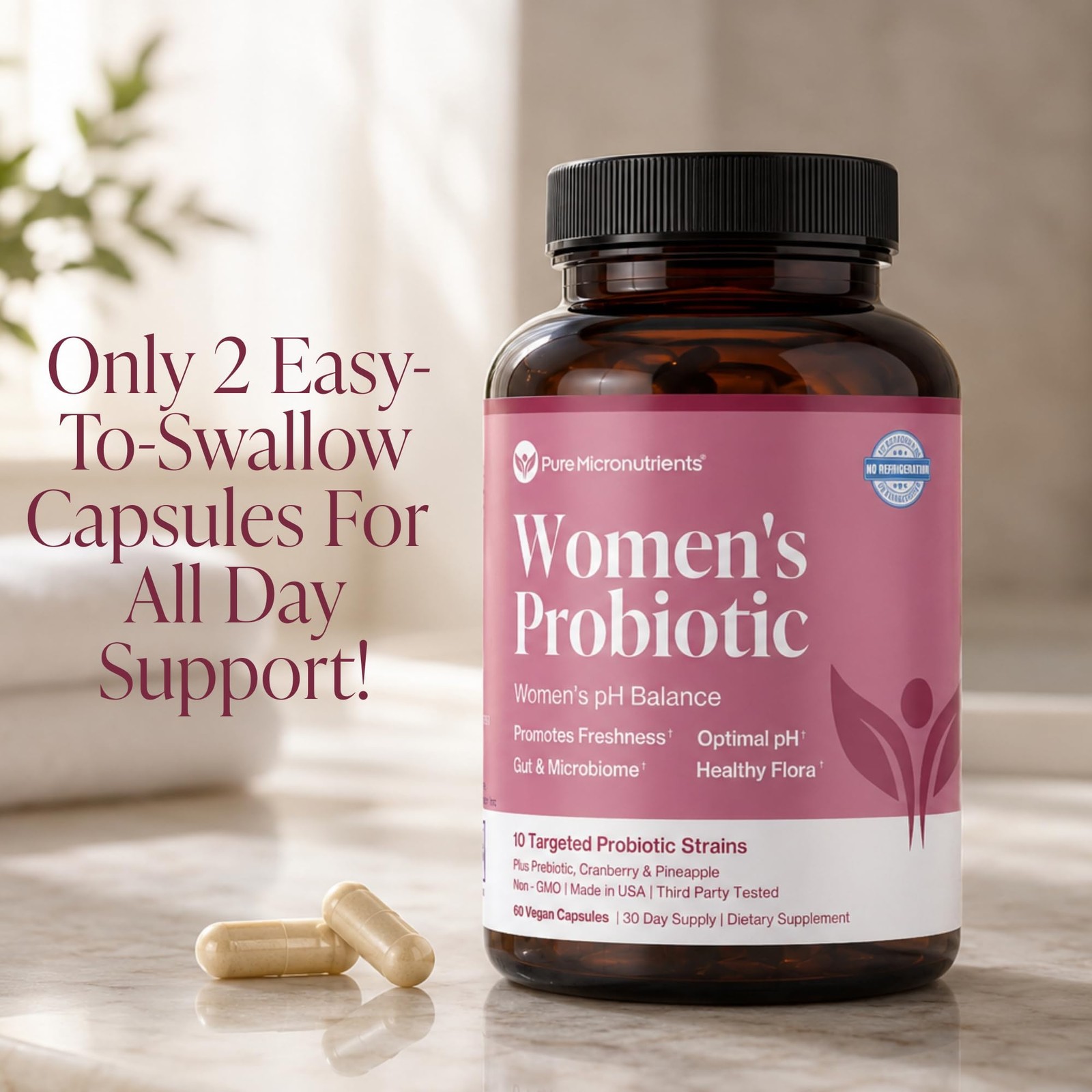 Vaginal Probiotics 60 Capsules with Cranberry – pH Balance & Odor Support