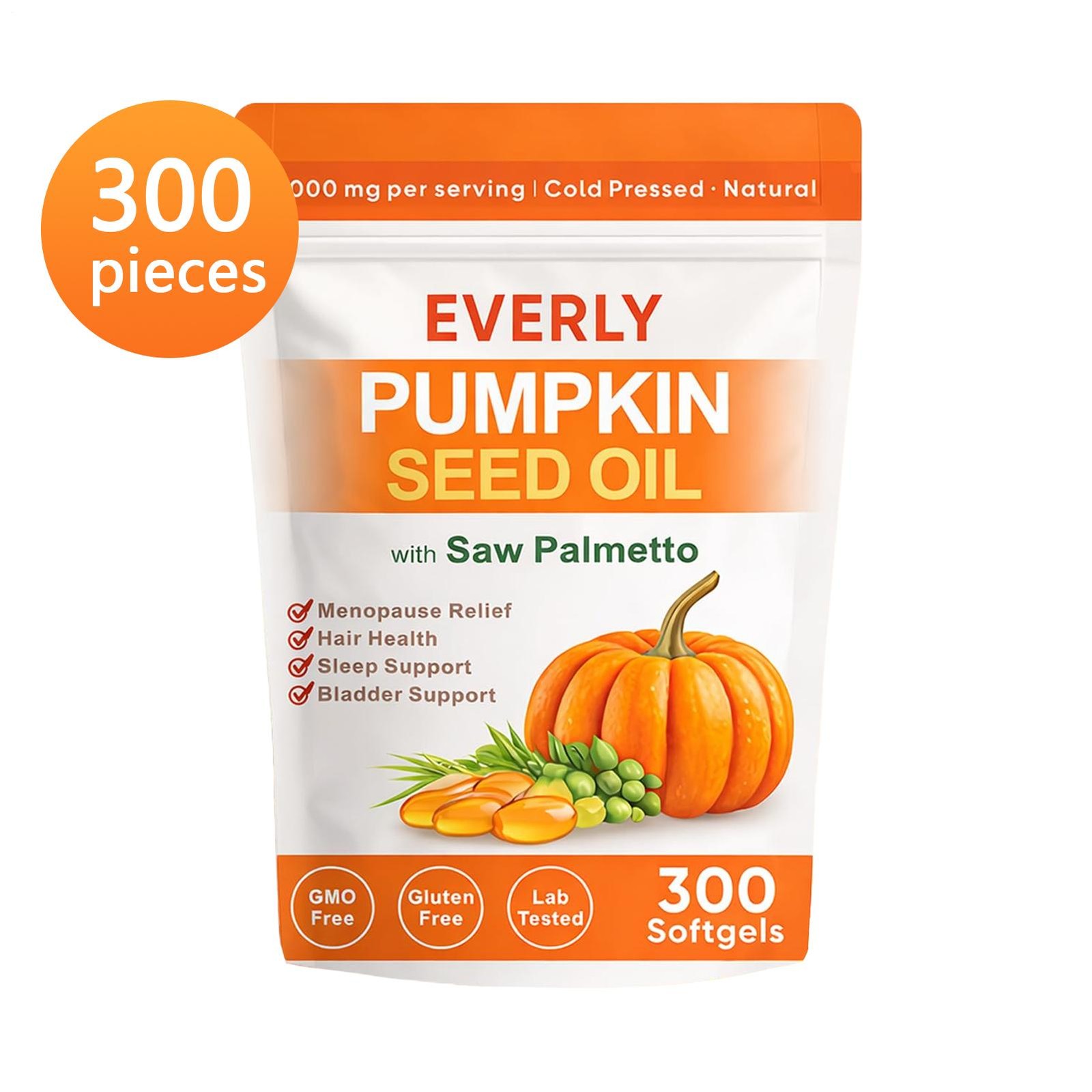 Seed Oil with Saw Palmetto, 300 Softgels, Cold Pressed Pumpkin Seed Oil