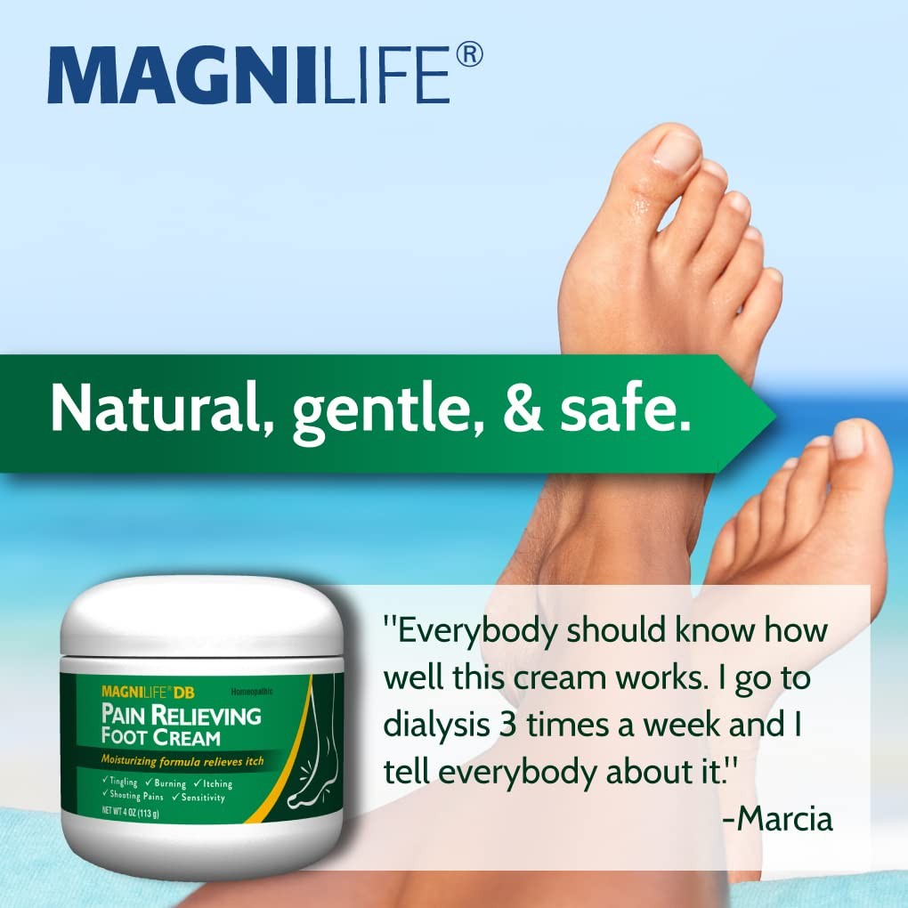 MagniLife DB Pain Relieving Foot Cream, 4 Oz Jar, Calming Relief for Burning, Ti