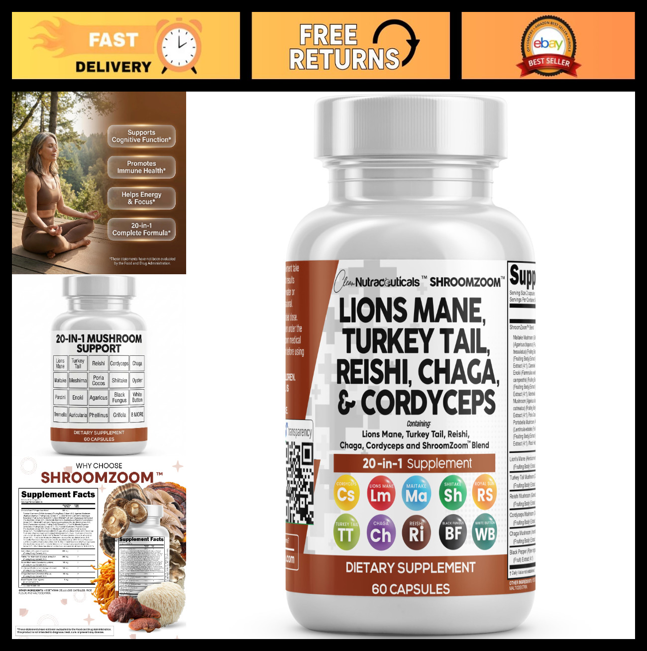 20-in-1 Mushroom Supplement – Lion’s Mane, Turkey Tail, Reishi, Cordyceps & More