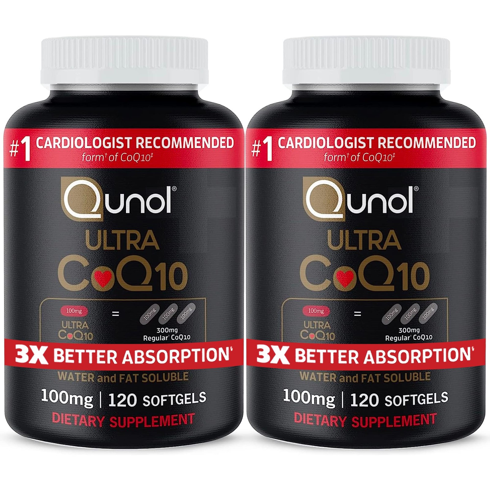 Qunol Ultra CoQ10 100mg, 3x Better Absorption, 120 Count (Pack of 2), Brown