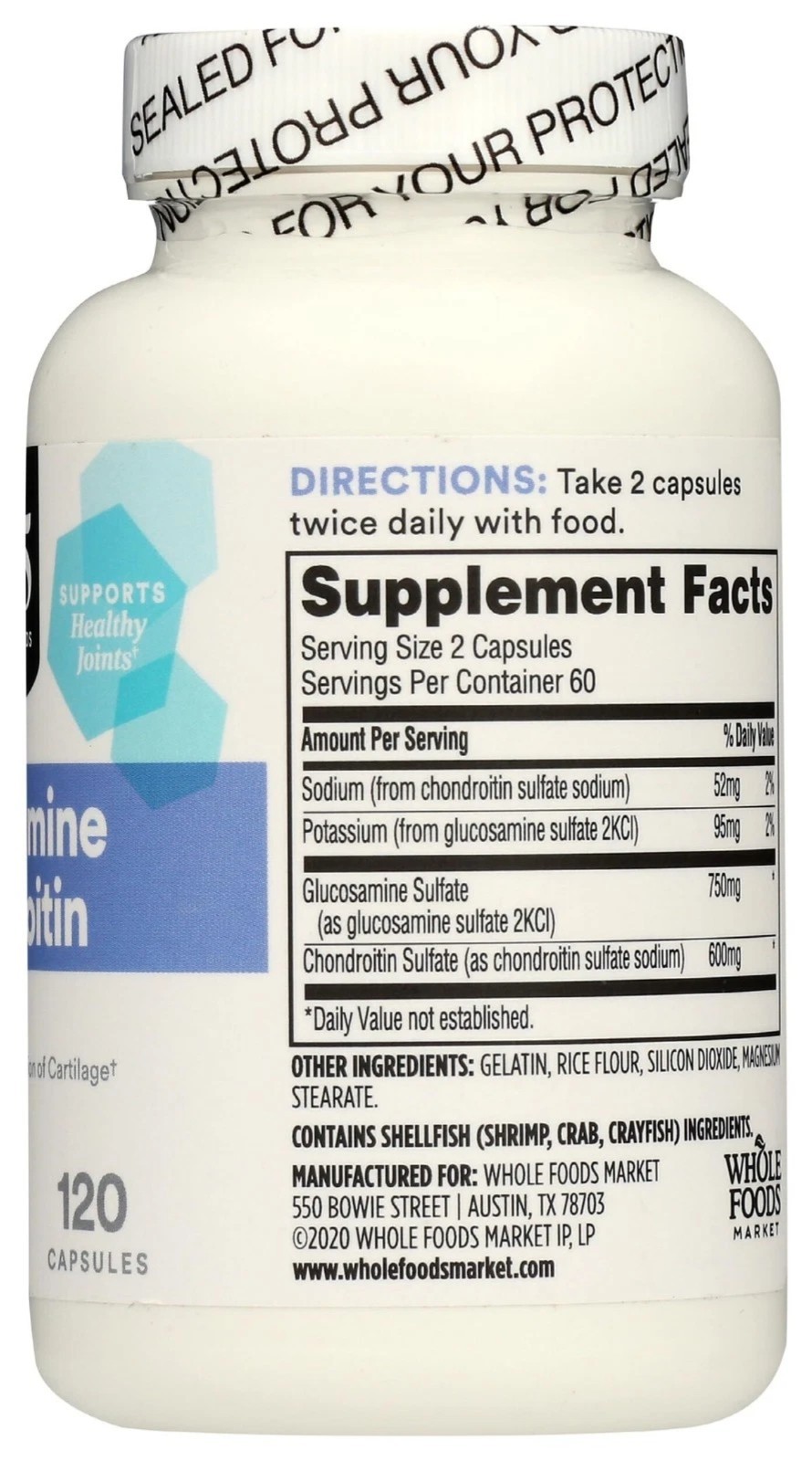 365 by Whole Foods Market, Glucosamine Chondroitin, 120 Capsules BB 01/2026