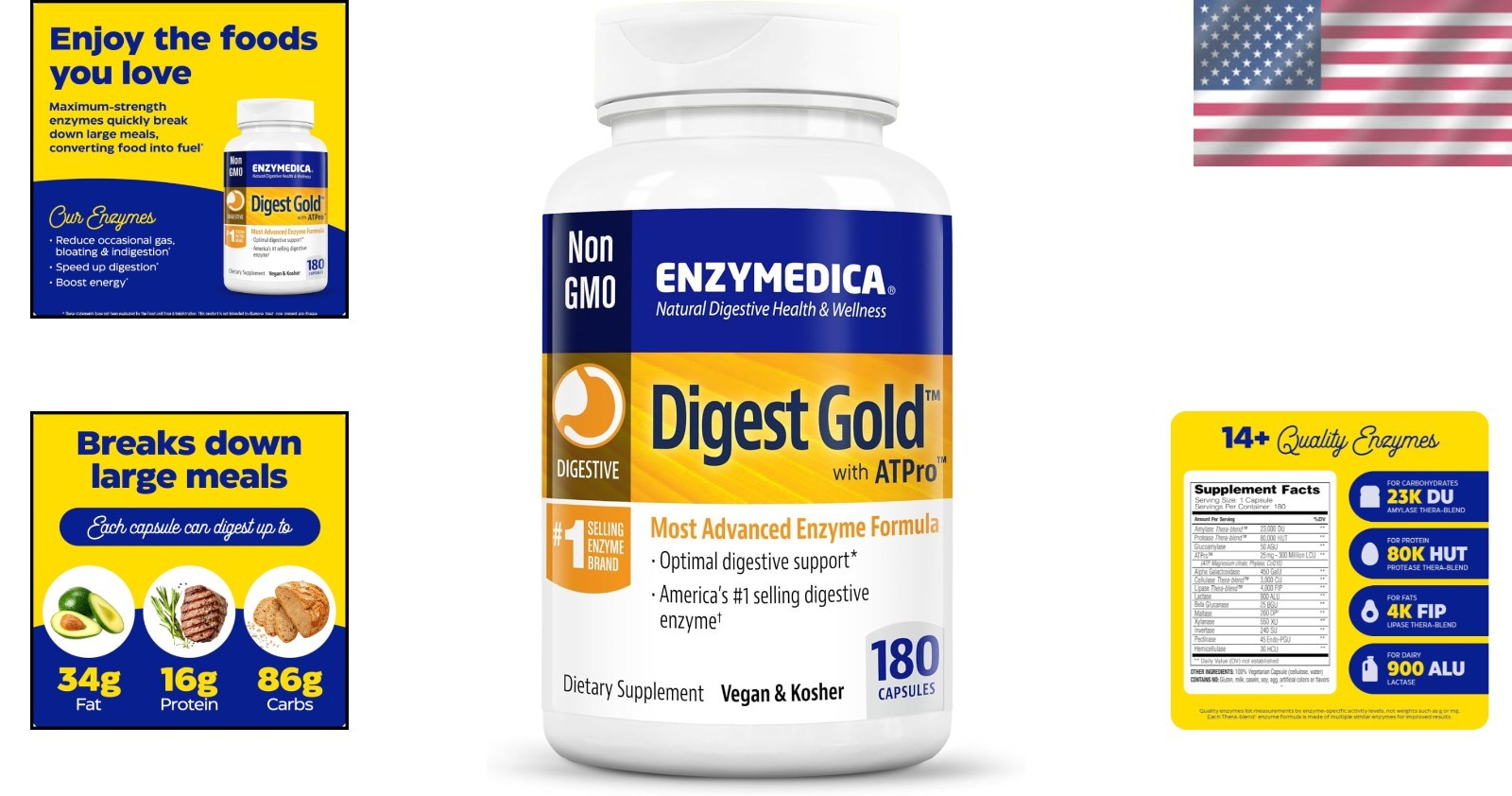 Digest Gold + ATPro 180 Capsules, Maximum Strength Enzyme for Bloating Relief