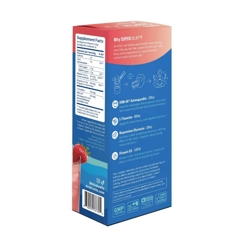 Nello Supercalm Calming Drink Mix Supplement – Strawberries & Cream – 1.5oz/10ct