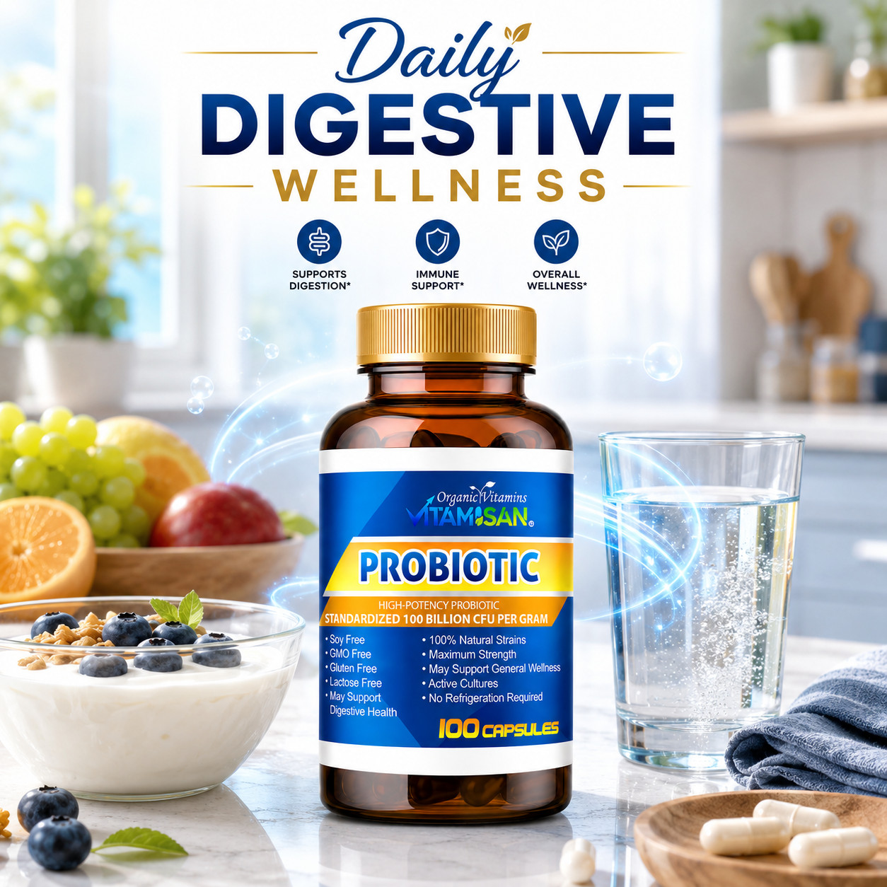 Probiotics 100 Billion CFU Potency Digestive Immune Health 100 Capsules