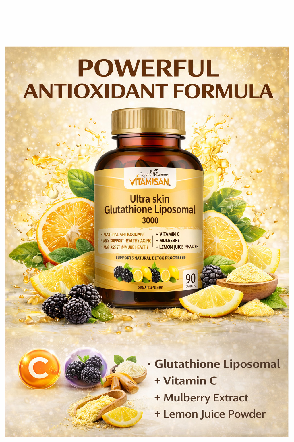 Glutathione Liposomal 3000 + Vitamin C Antioxidant Support 90 Caps