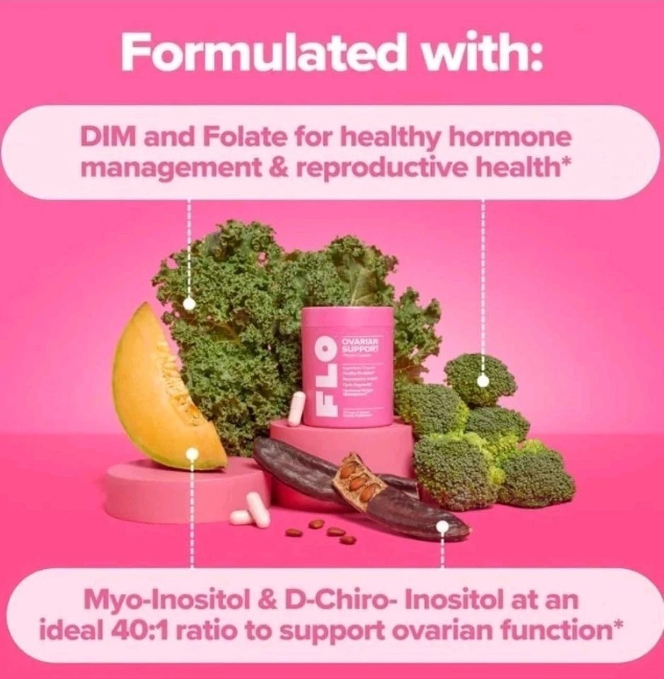 FLO Ovarian Support Vitamin 90 Vegan Capsules Dietary Supplement Hormone Balance