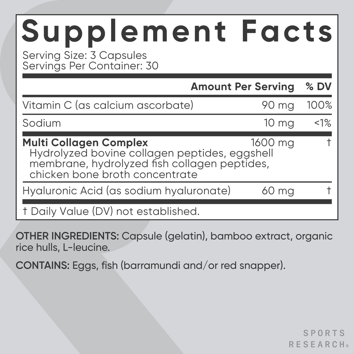 Multi Collagen (Type I, II, III, V, X) + Hyaluronic Acid + Vit. C (90 Capsules)
