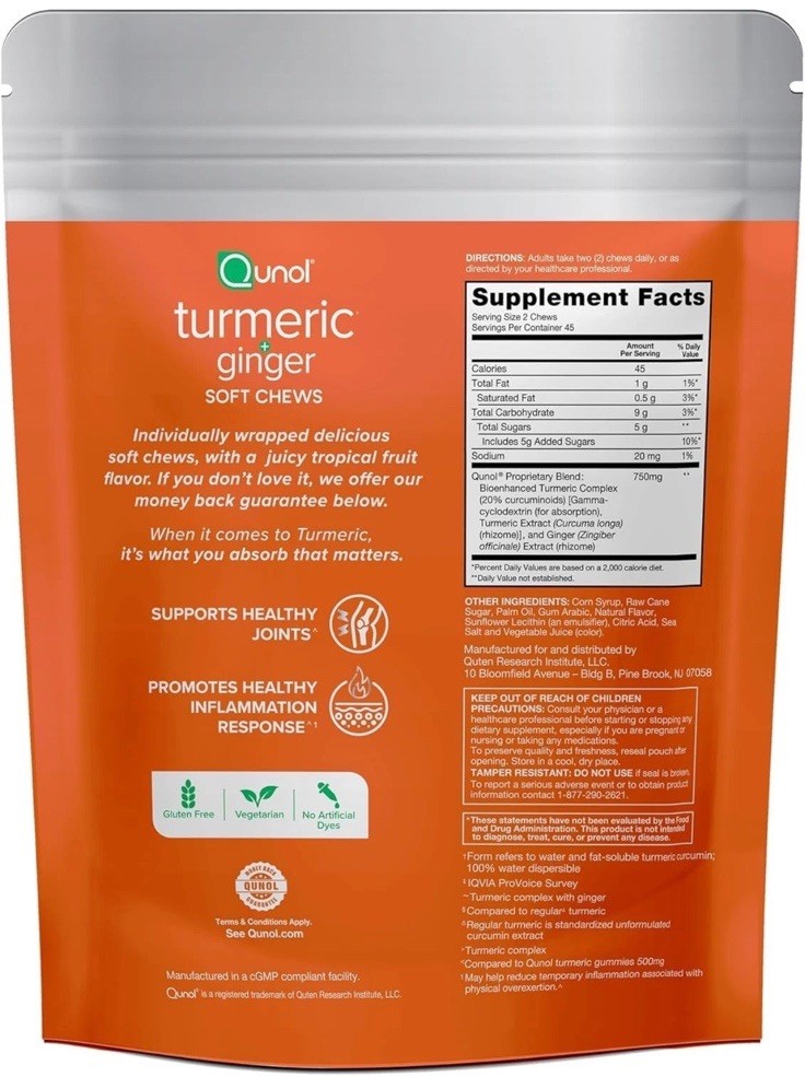 Turmeric Ginger Soft Chews 750mg Joint Health Supplement 90 Count