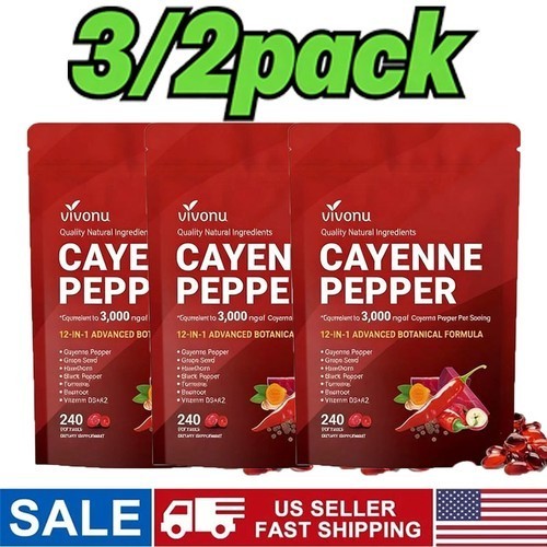 VivoNu Cayenne Pepper Softgels Health Formula – 240 Capsule Count NEW FREE SHIP