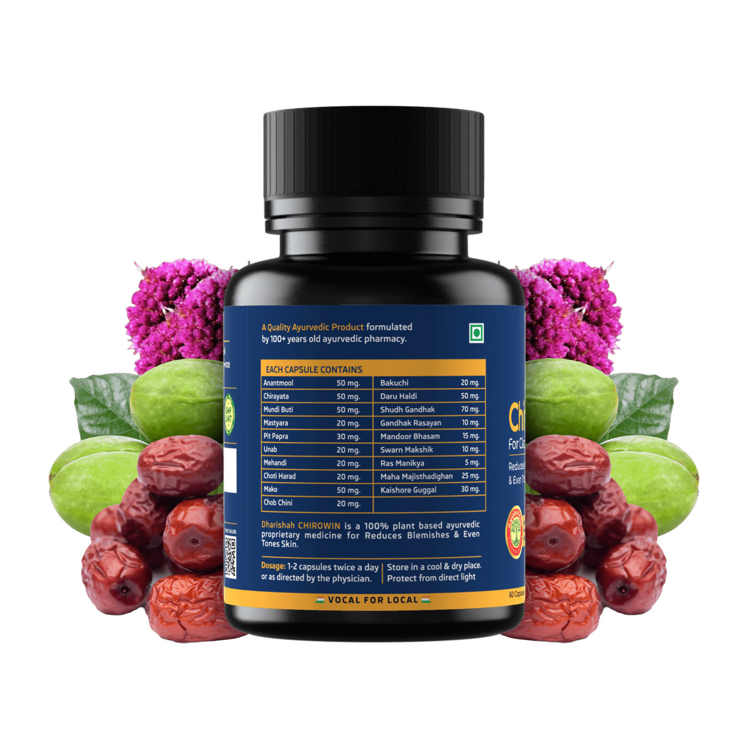 Ayurveda Chirowin 60 Capsules For Clear and Flawless Skin Healthy skin Pack 2