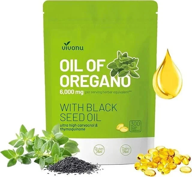300Ct Oregano Oil 6000mg Black Seed Oil Softgels, Herbal Whole Body Wellness