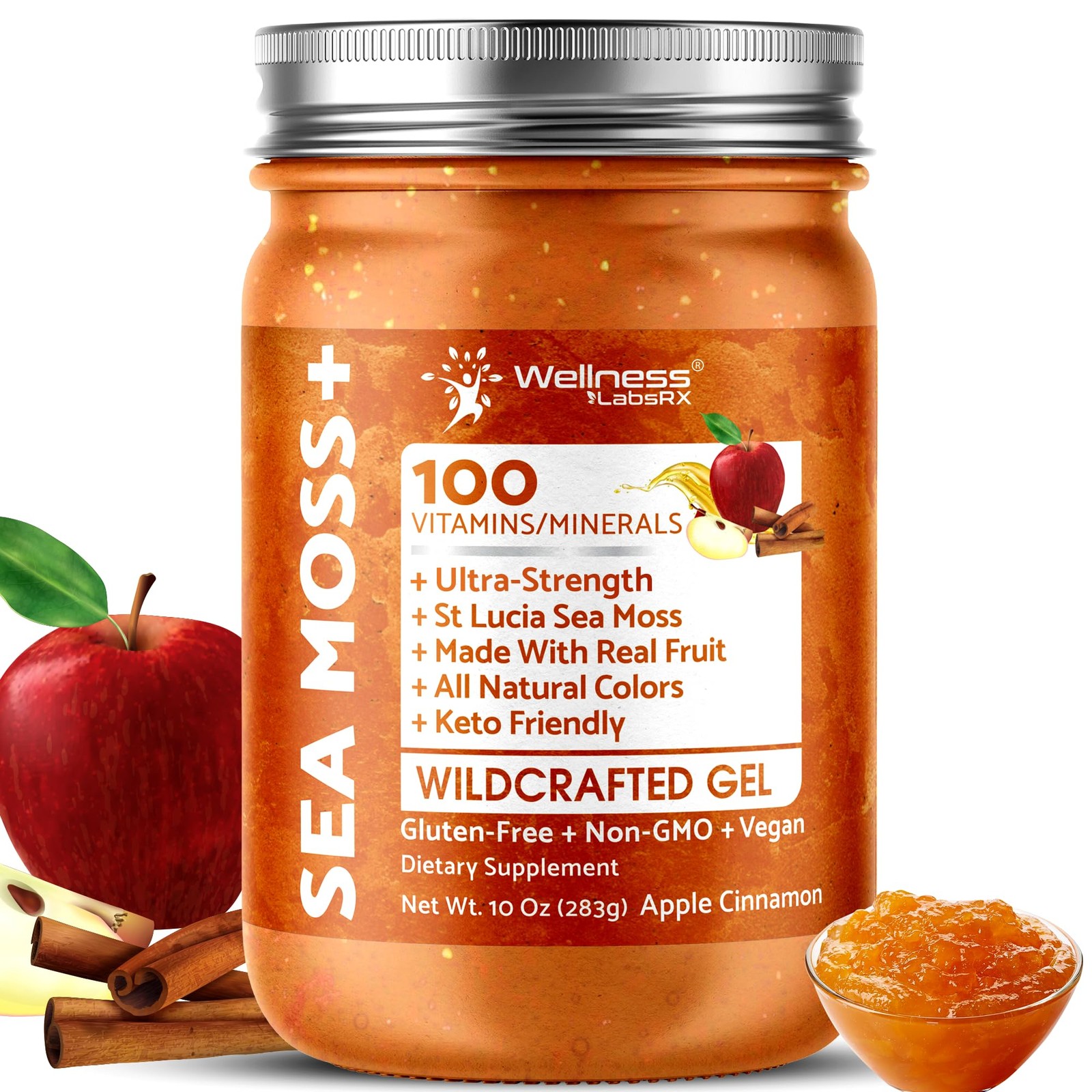 Irish Sea Moss Gel Raw – Wildcrafted Superfood Seamoss Gel – Apple Cinnamon F…