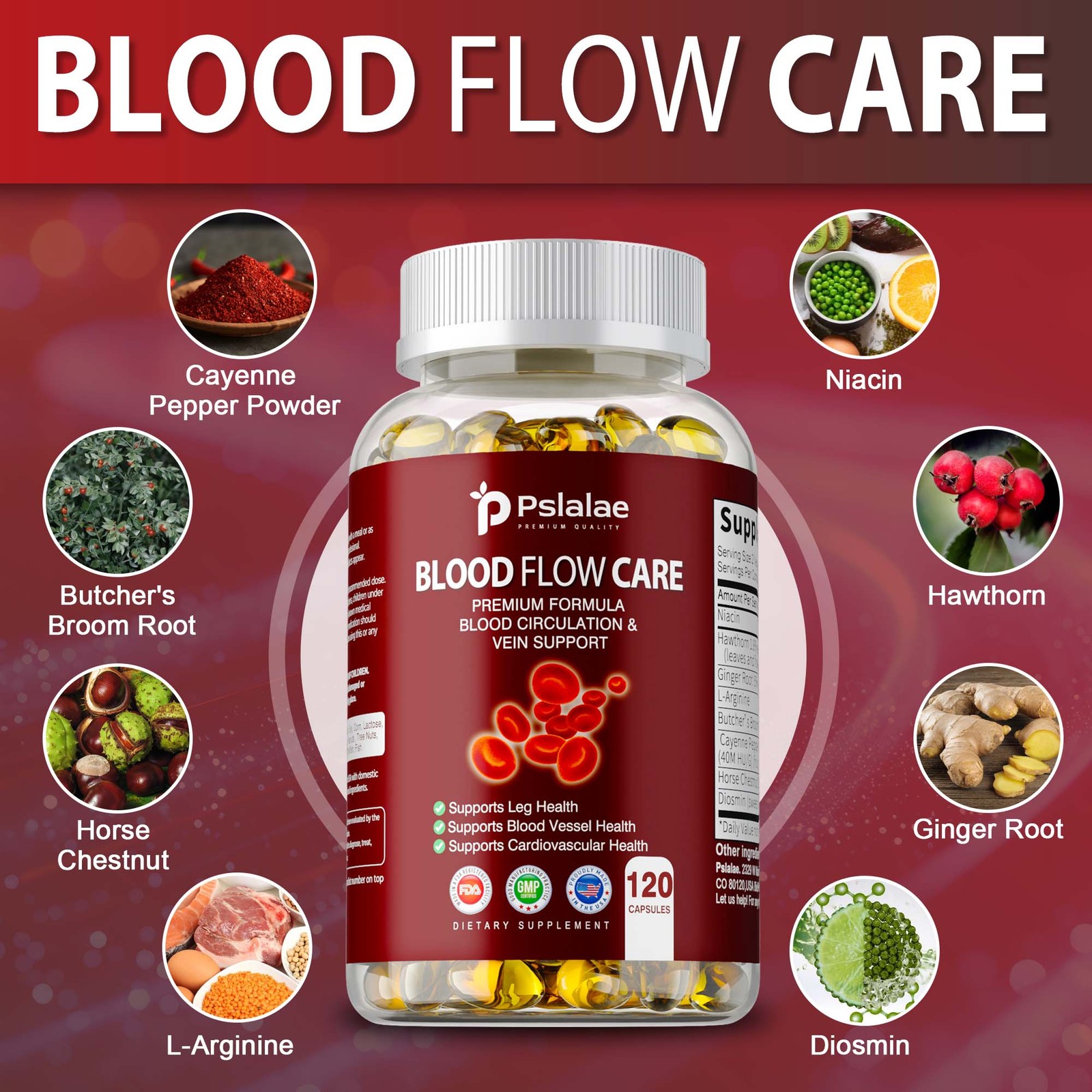 Blood Flow Care – Hawthorn, Ginger, Cayenne Pepper – Aids in Healthy Circulation