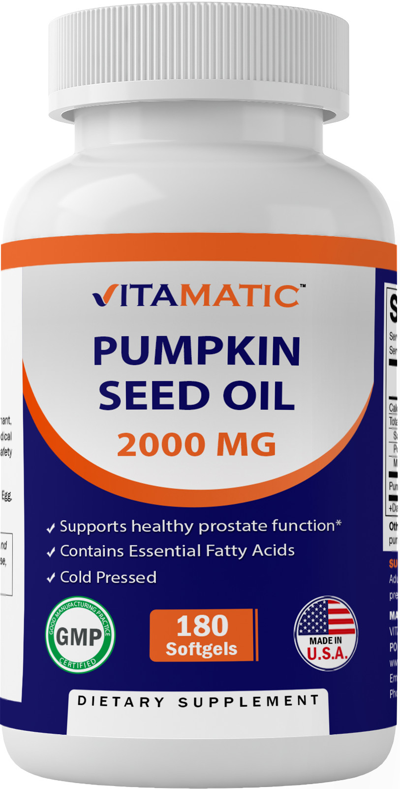 Vitamatic Pumpkin Seed Oil 2000mg Softgel Capsules per serving – 180 Softgels