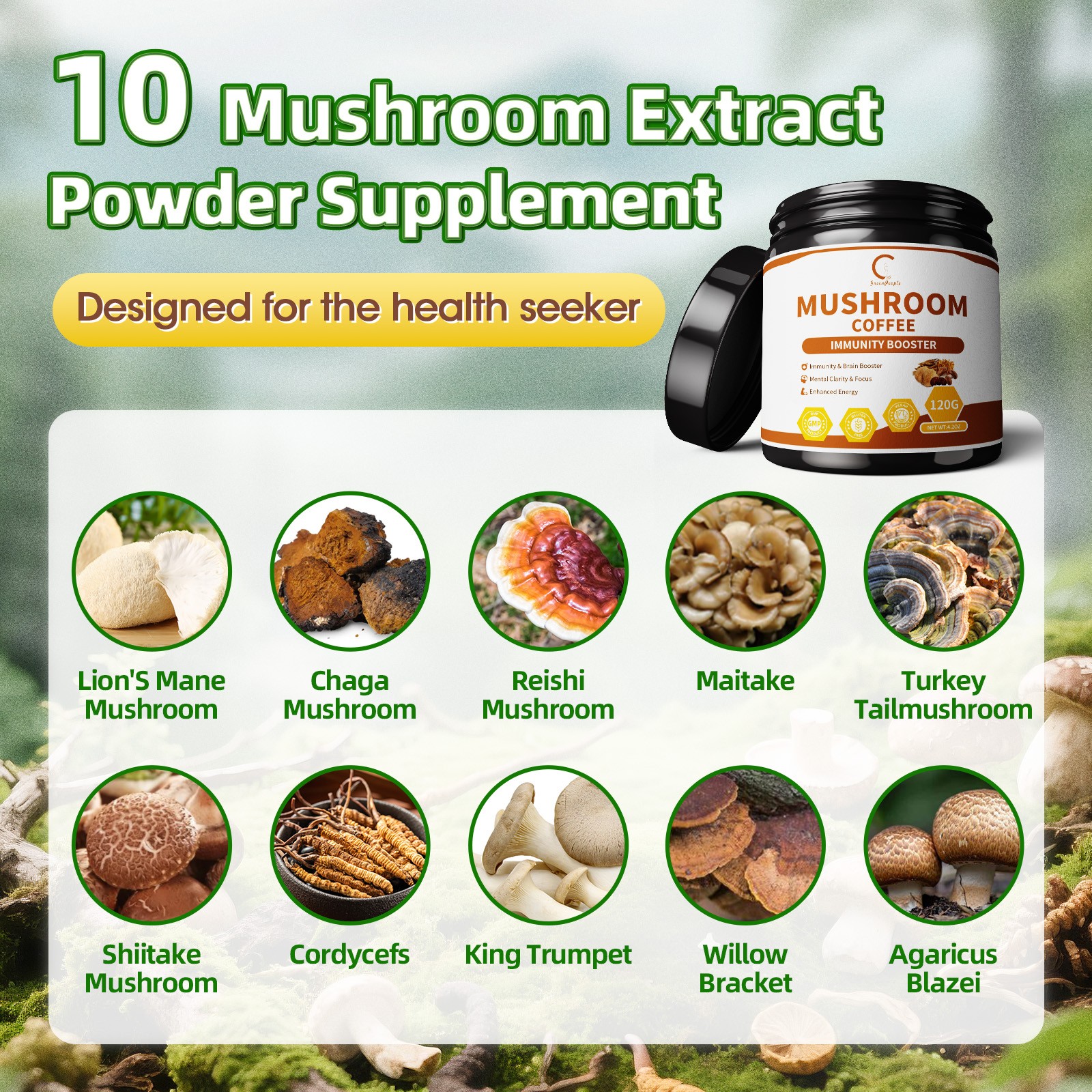 Lions Mane Mushroom Powder Instant Coffee with Lion’s Mane, Reishi, Chaga 120G