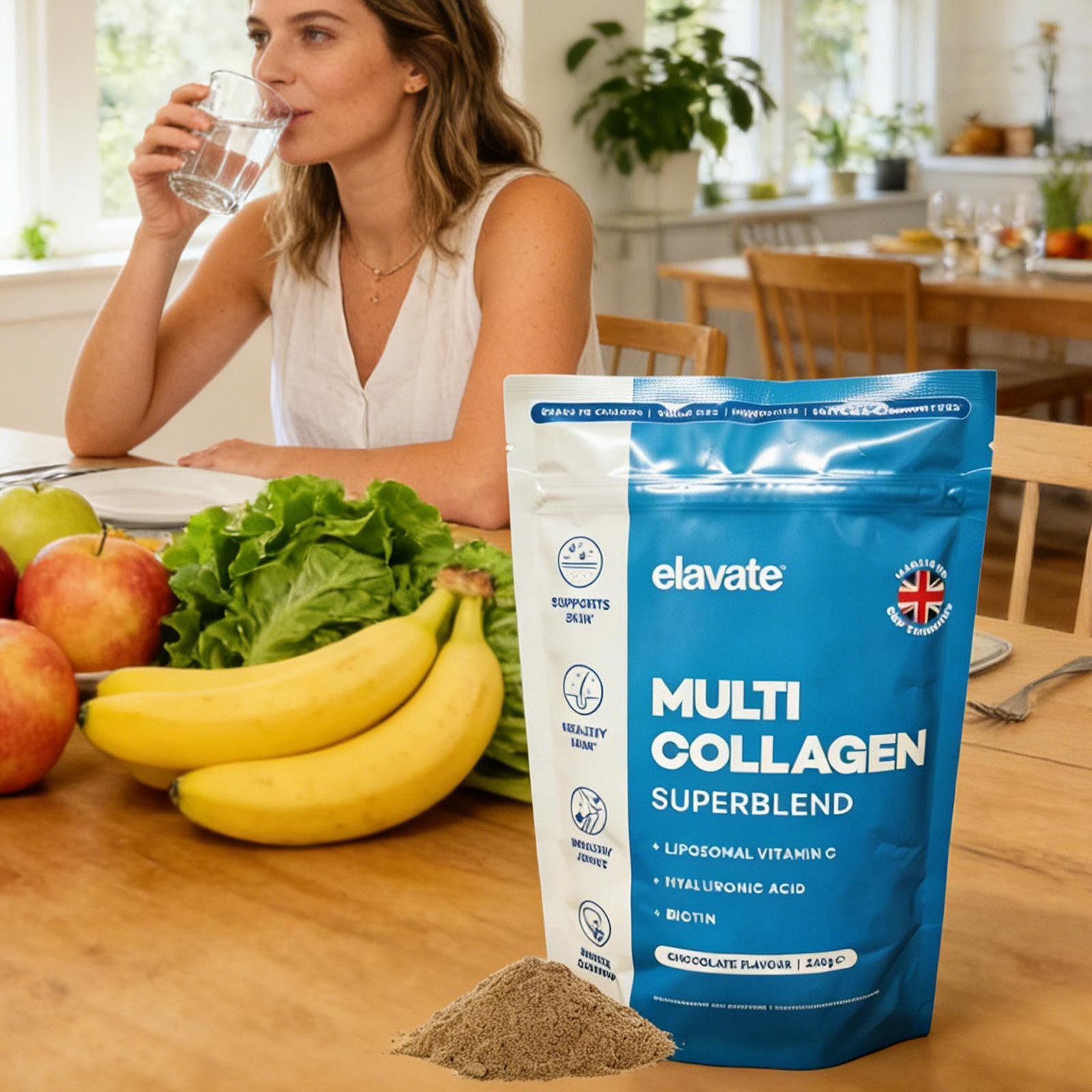 Elavate Multi Collagen Superblend Chocolate Flavor 240g Support Skin Hair Joints