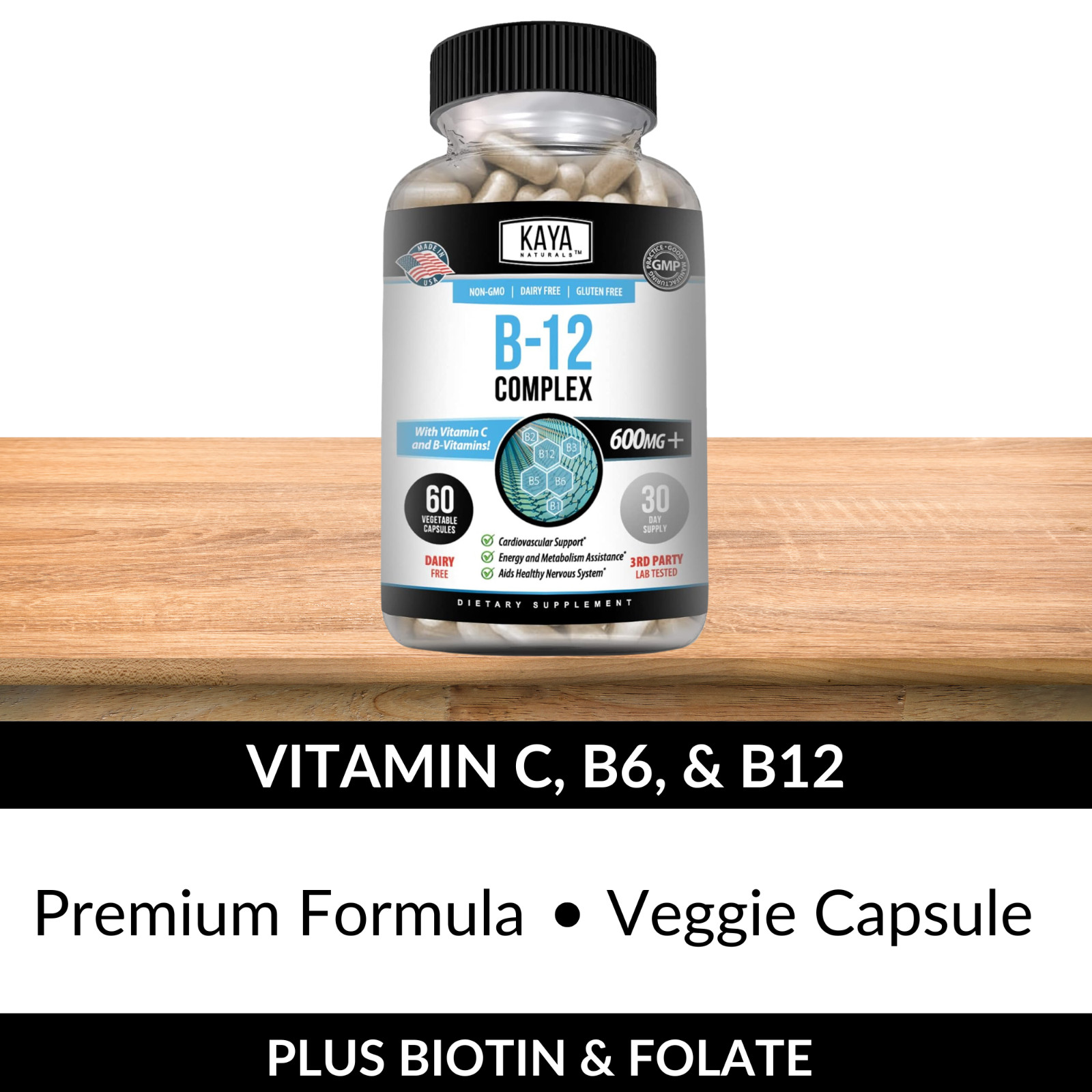 Vitamin B-12 Complex 60ct, B-12 Vitamins, Energy, Cardio, Aids Nervous System