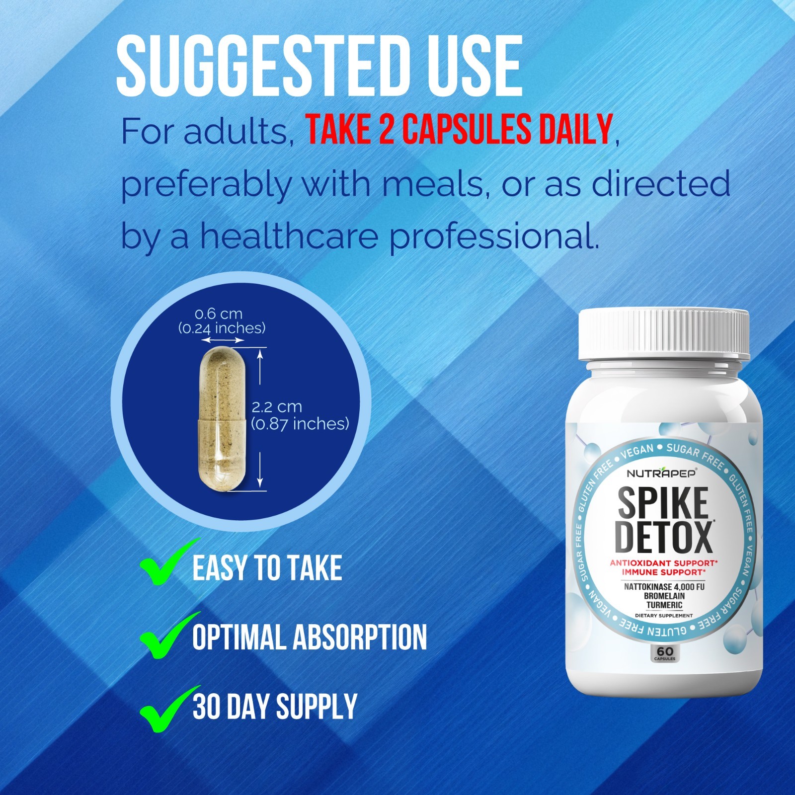 NutraPep Spike Protein Detox Supplement – 4000 FU Nattokinase with Bromelain