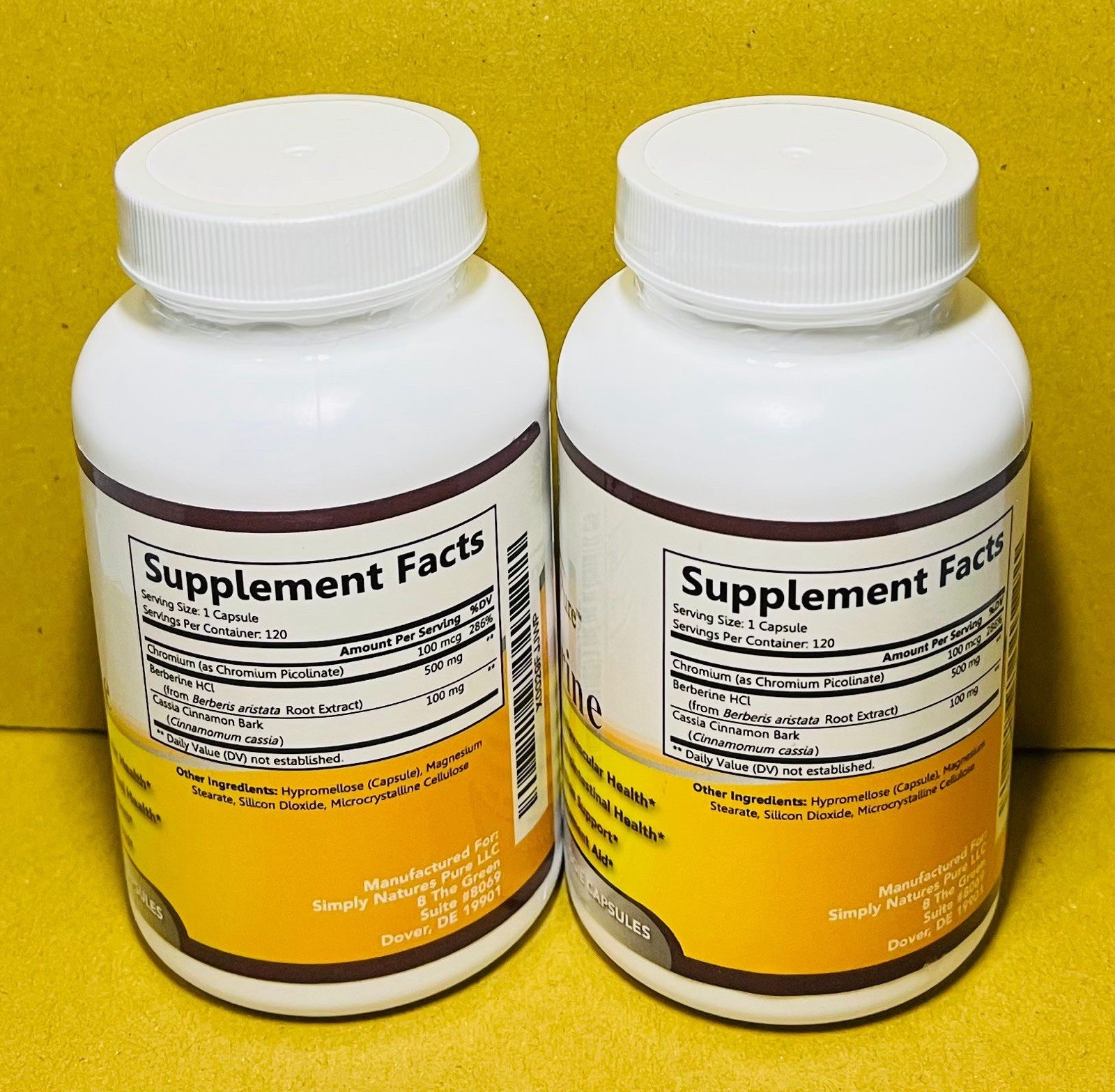 2 Pack Simply Nature’s Pure Berberine 120 Veggie Capsules Heart & Immune Support