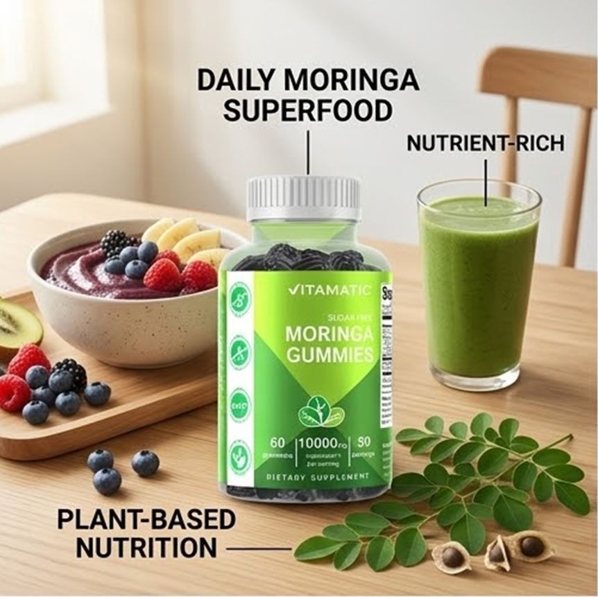 2Pk Vitamatic Sugar Free Moringa Gummies 10000mg Plant Based Superfood 120 Ct