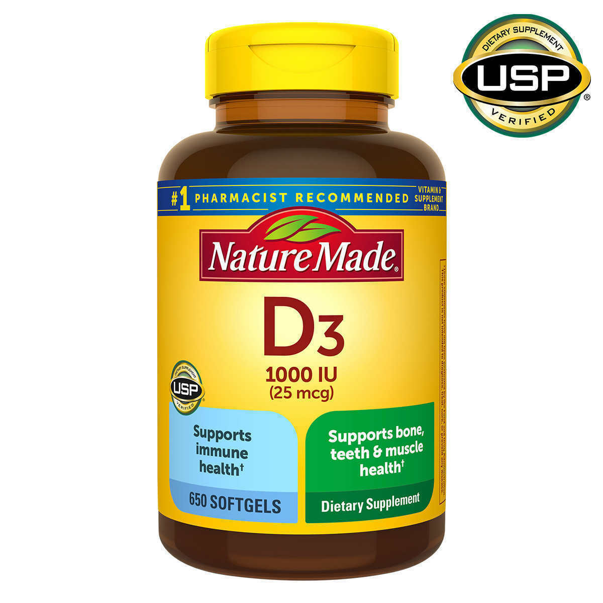 Nature Made Vitamin D3 1000IU 25mcg Immune Bone Teeth Muscle Health 650 Softgels
