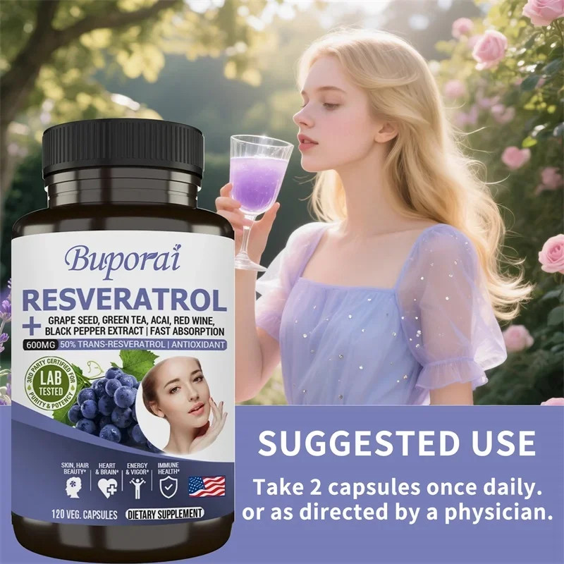 Resveratrol 120pcs,Energy and Focus,Supports Heart,Joint & Brain Function Health