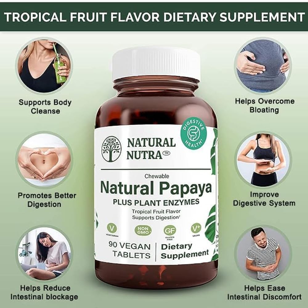 Natural Nutra Papaya Chewable Enzymes For Digestion And Body Cleanse – Supports