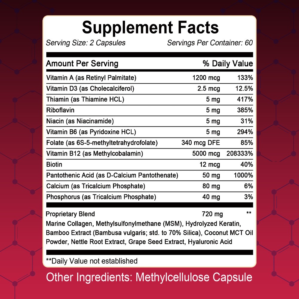 B-12 Complex with Collagen, Energy Focus & Skin,Non-GMO 30/60/120 Capsules