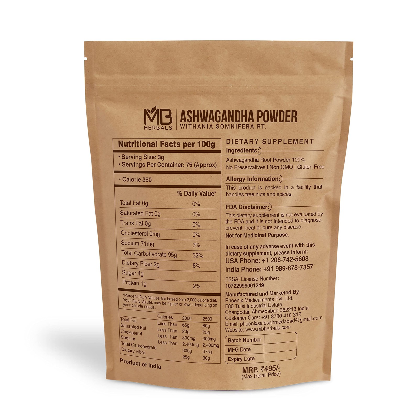 Ashwagandha Powder 8oz (0.5lb) | Lab Tested 8.01 Ounce (Pack of 1)