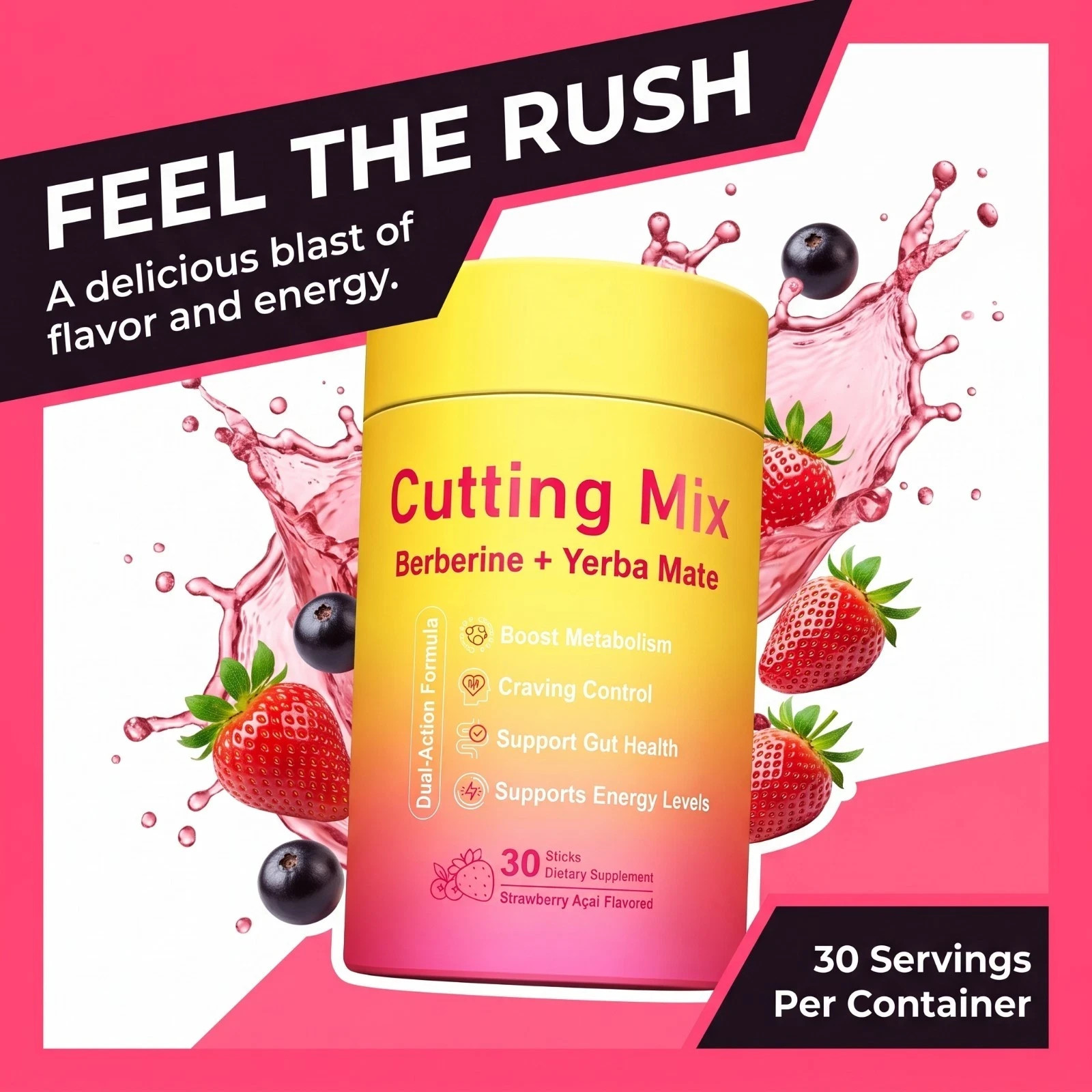 30 Stick Packs LeeFar Cutting Drink Mix – Berberine, Chromium,5-HTP, Yerba Mate